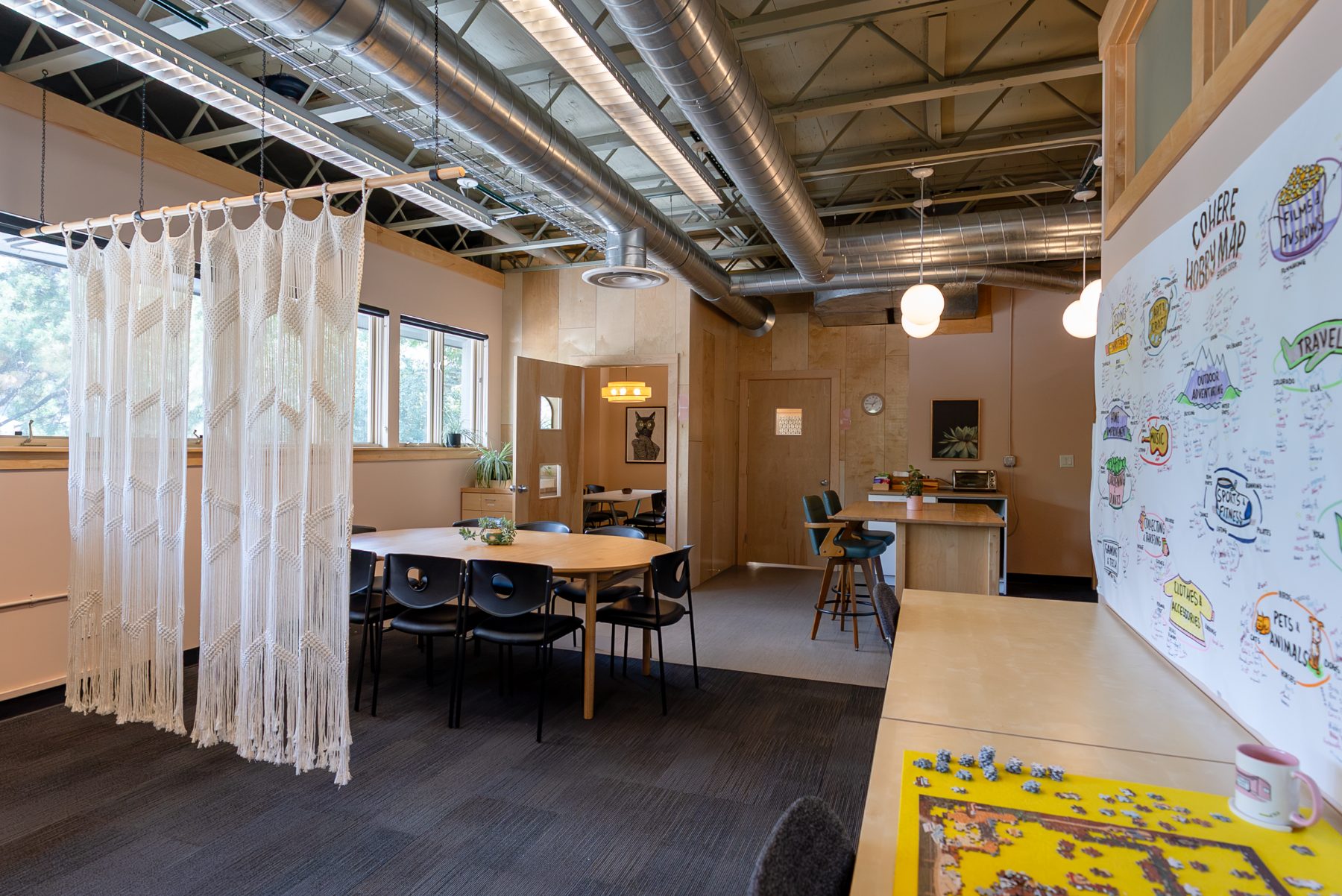 Shared tables under macramé